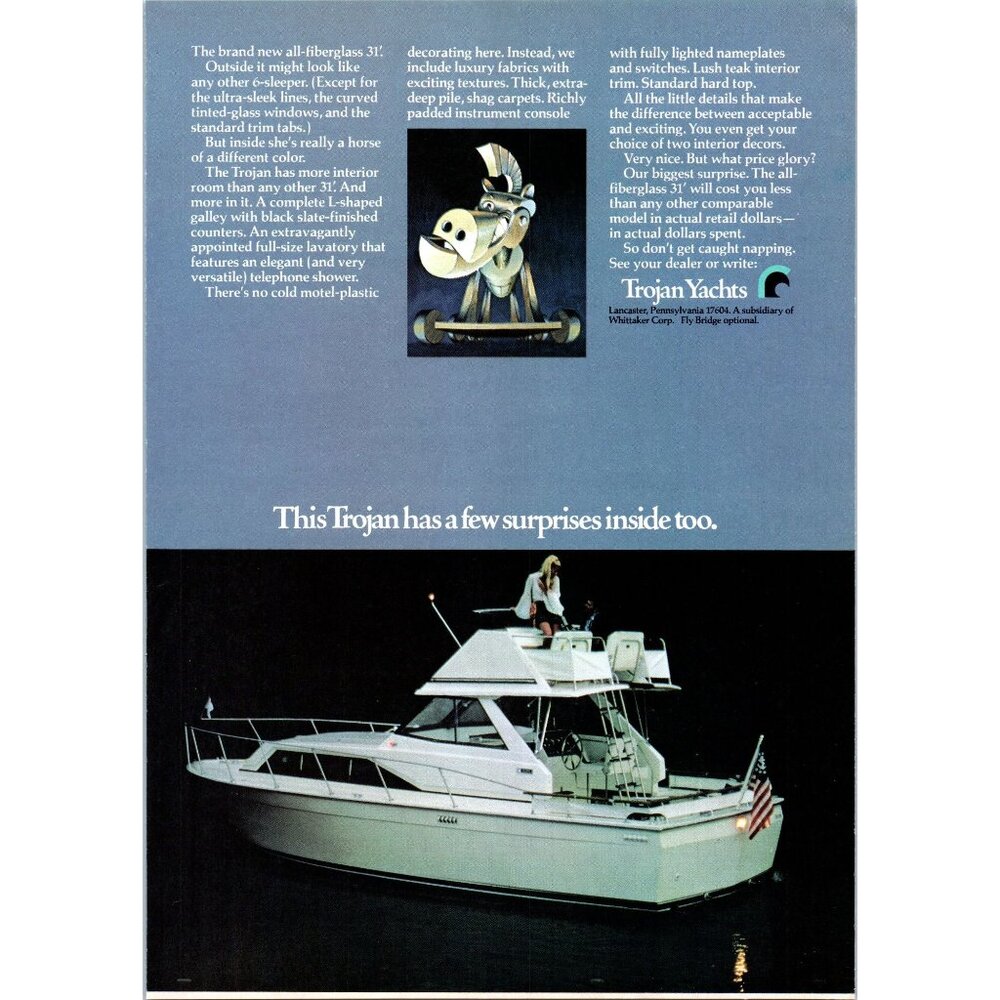 1971 Trojan 31 Fiberglass Yacht Vintage Print Ad Couple Yachting 70 Wall Art